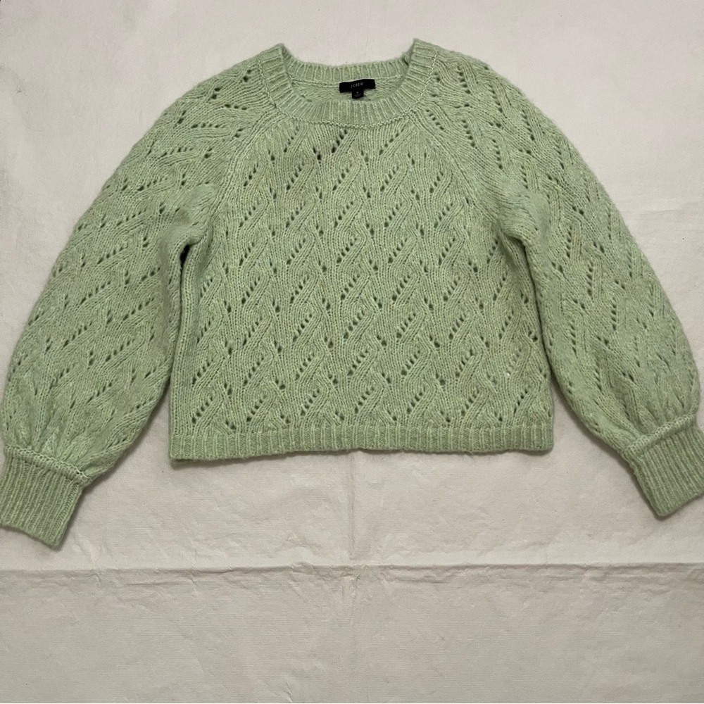 J. Crew Pointelle Crewneck Sweater Heather Honeydew NWT